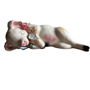 Vintage Sleeping Pig Figurine with Floral Accents